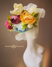 Royal Ascot Fascinator Kentucky Derby Hat Rainbow Floral Pink Purple Orange