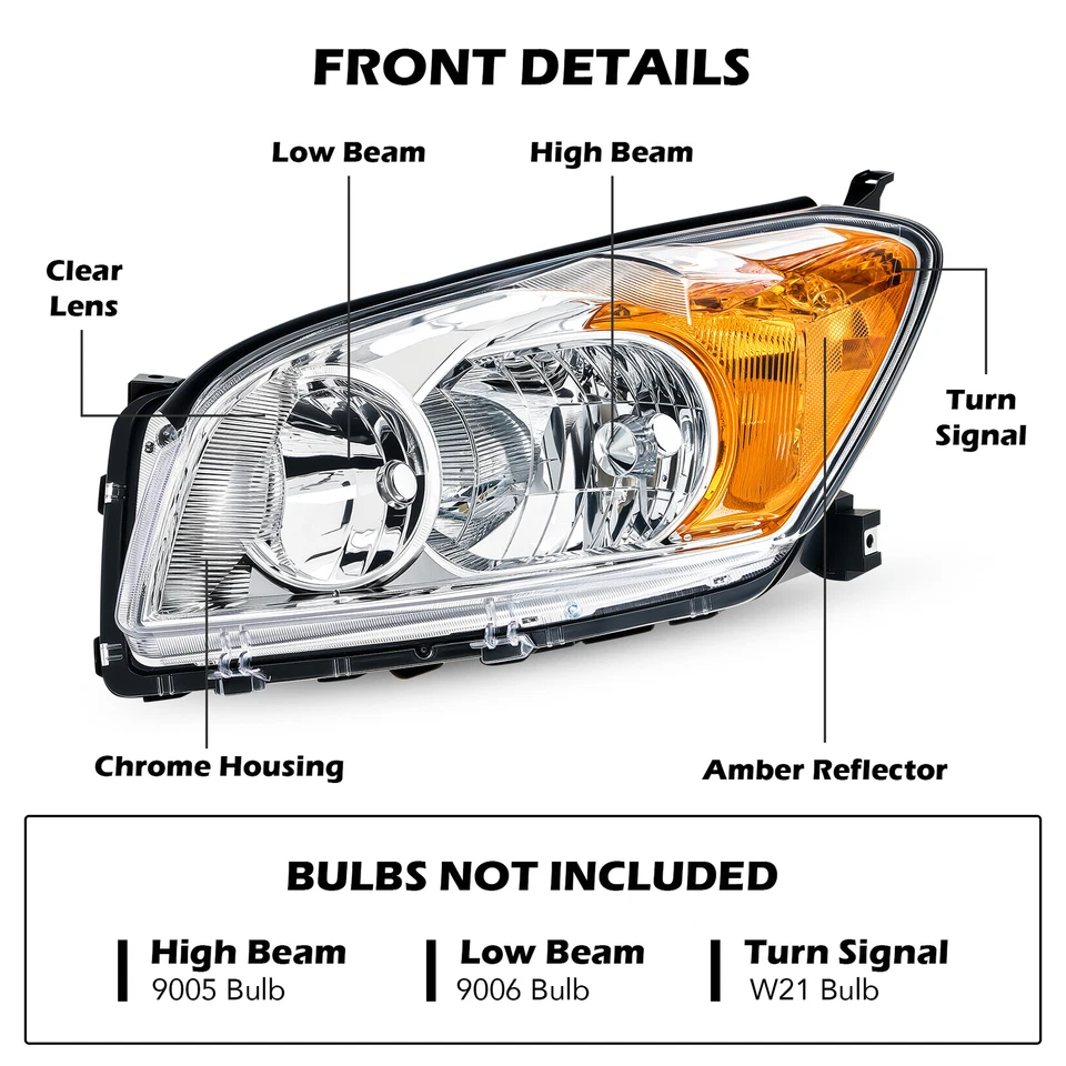 Headlights for 2009-2012 Toyota RAV4 Chrome Amber Headlamps Left Right Pair Foto 2 de 4