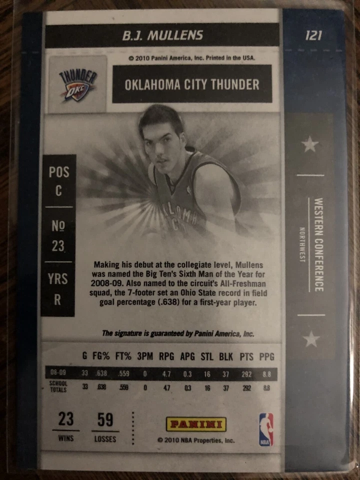 2009-10 PLAYOFF CONTENDERS ROOKIE TICKET B.J. MULLENS ROOKIE AUTO ON CARD - Image 2 of 2