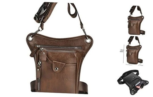 Vintage Leather Waist Pack Drop Leg Bag for Men Women Belt Hip Bum 00-Brown