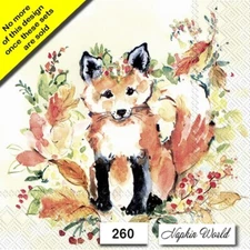 (260) TWO Individual Paper LUNCHEON Decoupage Napkins - FOX AUTUMN FALL CUTE