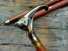 Ladies Choice Antique Brass Cat Handle Vintage Designer Wood Walking Stick Cane