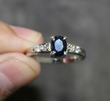 925 Silver Blue Sapphire Engagement Ring Natural Blue Sapphire Wedding Ring
