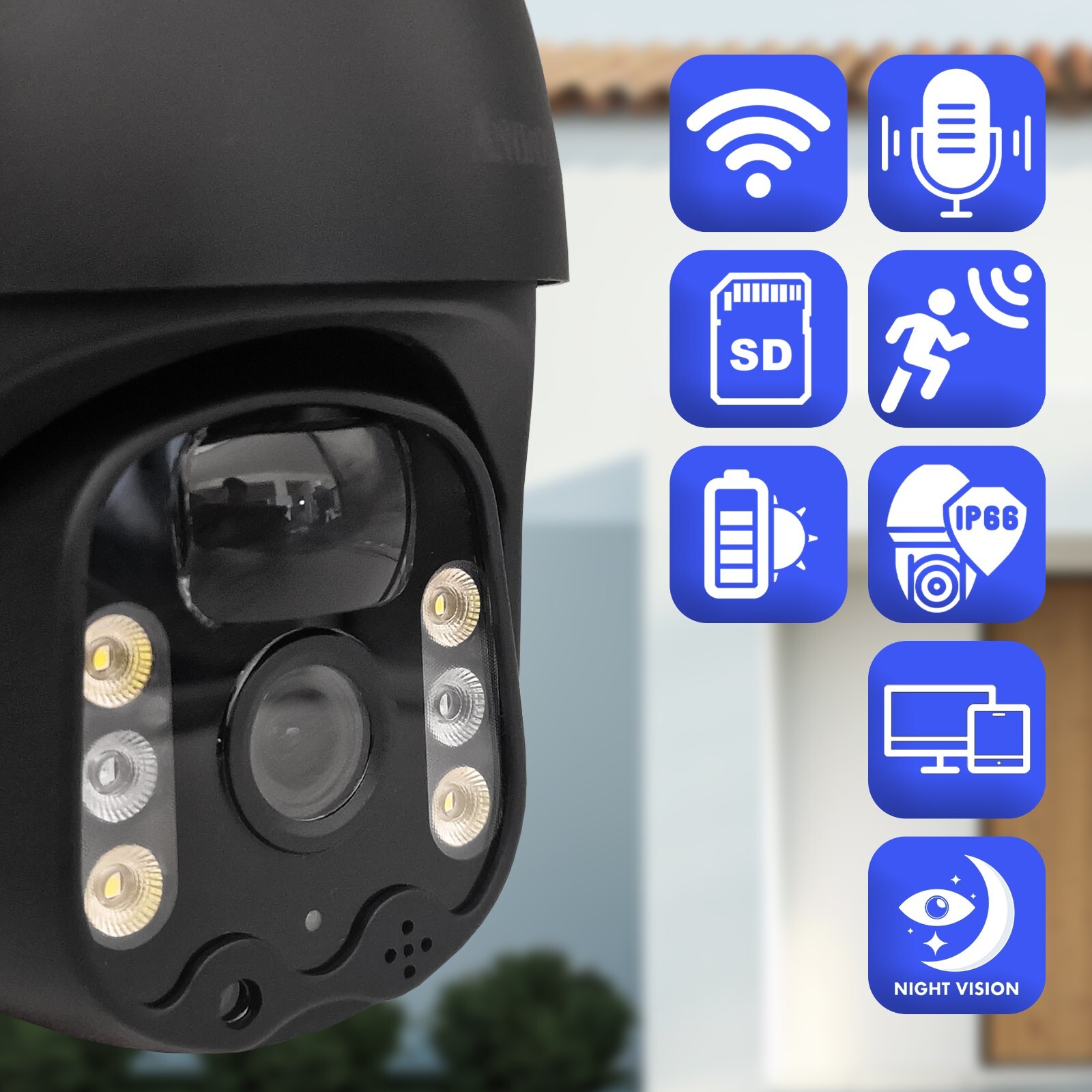Videocamera Solare Wifi Da Esterno Visione Notturna 4K HD Sensore PIR IP66 - 4