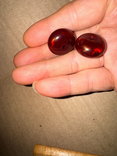 2 Vintage Synthetic Reddish Brown translucent Amber oblate Round Beads 7/8"D