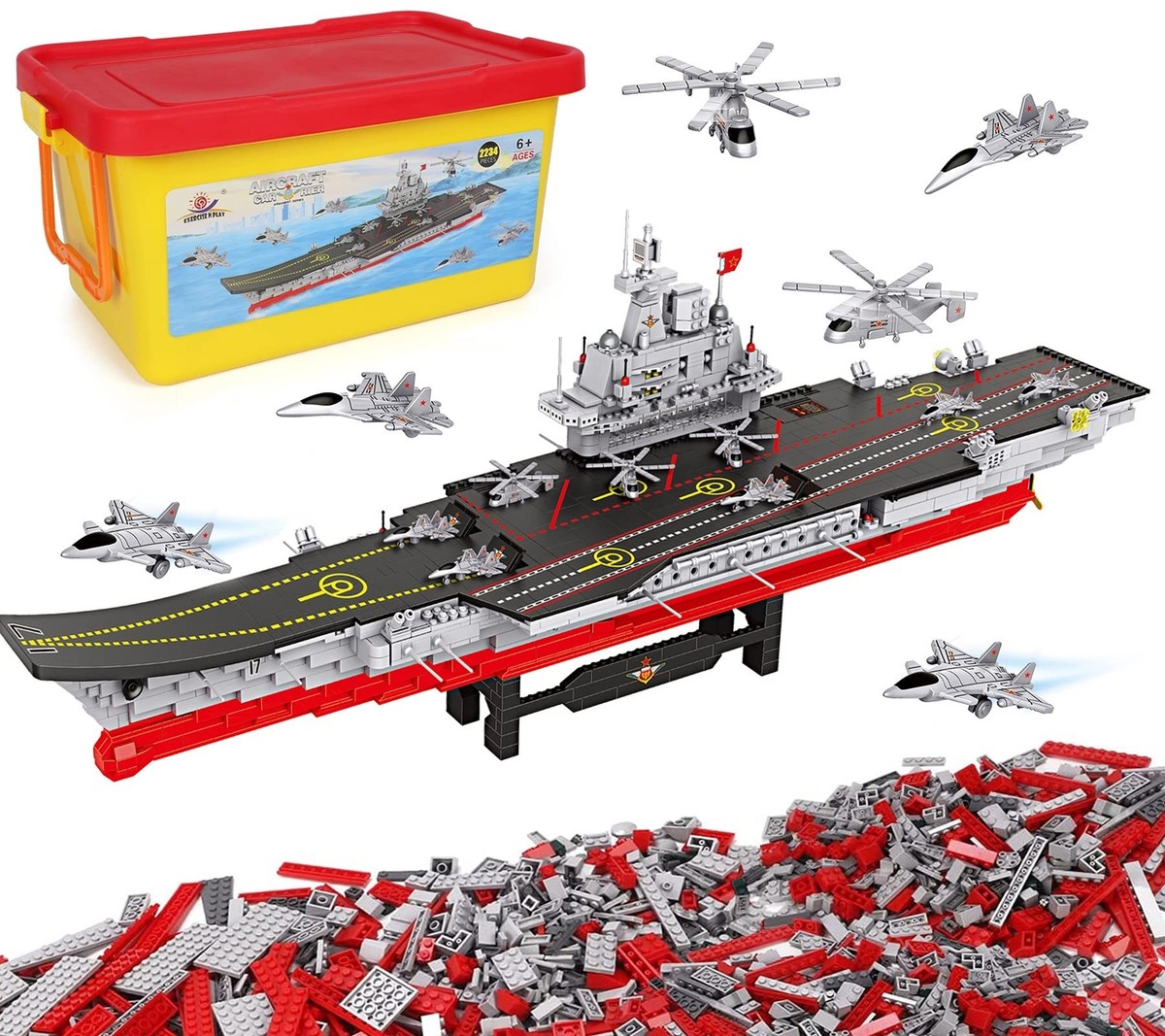 2234 Pieces Aircraft Carrier Building Blocks with Storage Box, 38x