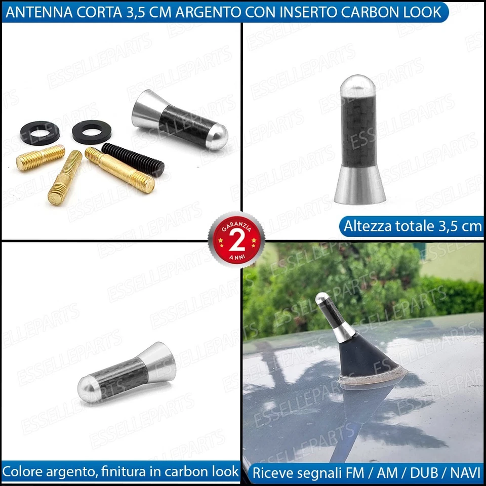 ANTENNA CORTA 3,5 CM ARGENTO FINITURA CARBONIO PER MAZDA MX-5 IV - Immagine 2 di 4