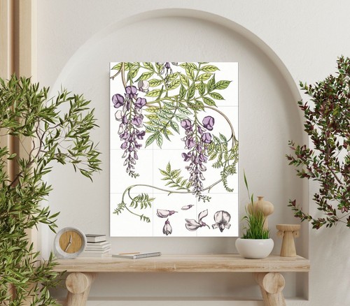 Panel de cerámica mural/mosaico de azulejos de arte de pared flor de glicina - estampado botánico - Imagen 3 de 4