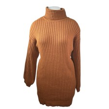 NEW Fashion Nova Brown Cable Knit Long Sleeve Turtleneck Mini Sweater Dress XL
