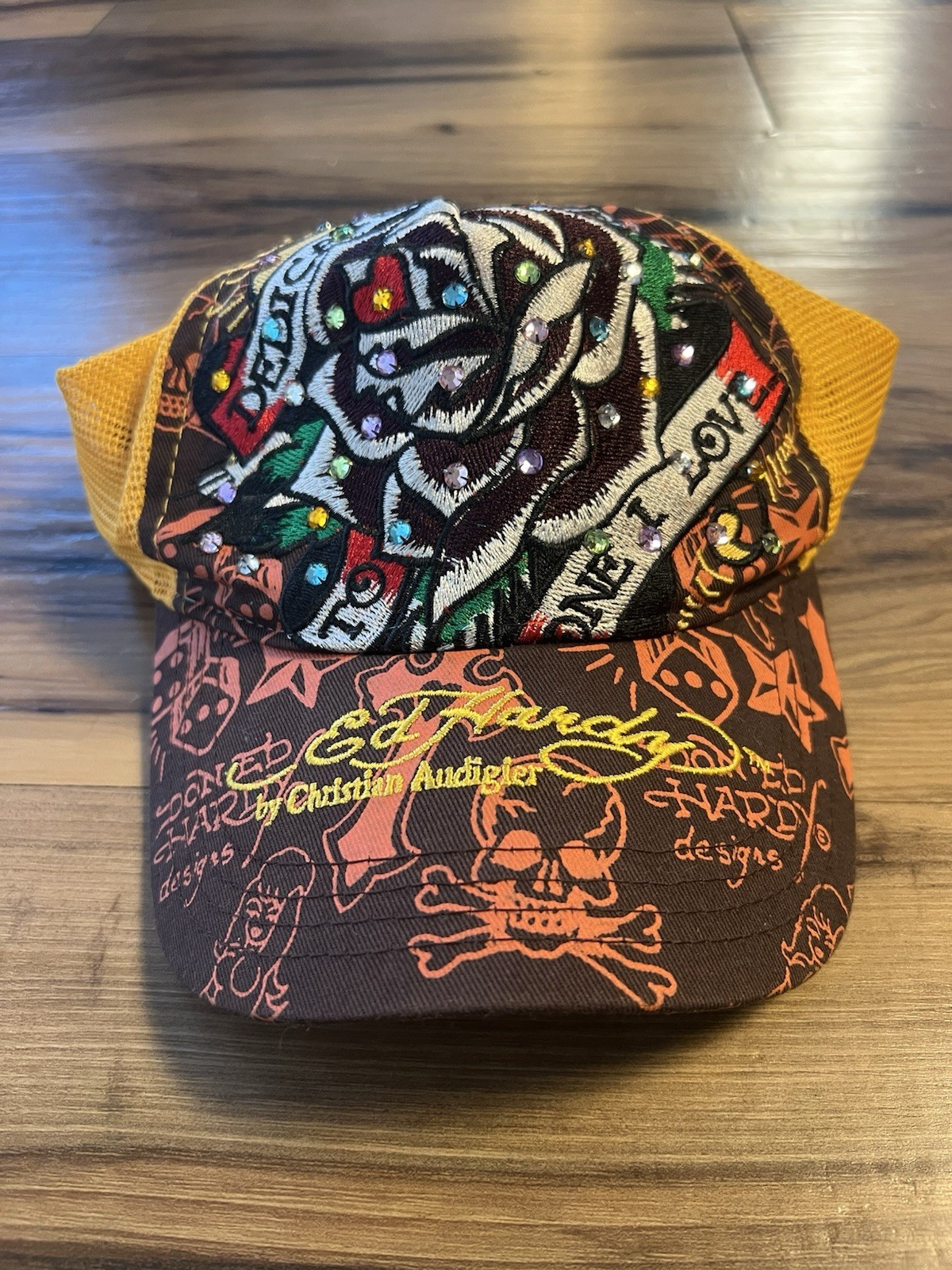 Ed Hardy Trucker Hat Rhinestone Skull Tiger Mesh Snapback Christian Audigier
