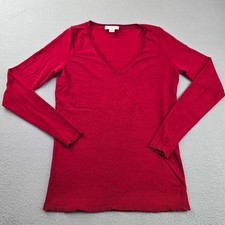 LOFT Ann Taylor Sweater Womens XS Red Tight Knit Ribbed Hem Deep V Neck Pullover