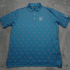Footjoy Shirt Mens XL Blue Geometric Golf Logo Short Sleeve Casual Preppy