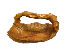 Lg. 13  Hand Carved Vintage Rustic Basket Bowl from One Block of Wood, Folk Art
