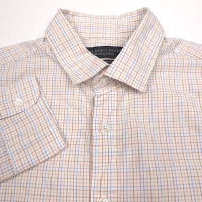 Bloomingdales Slim Stretch Khaki Multi Color Plaid Button Up Shirt Mens Medium