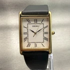 Seiko Tank Watch Men 25mm White Dial Gold Tone Rectangle 7N01-0EZ0 New Battery