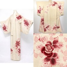 Women  s Pure Silk Houmongi Visiting Kimono Vintage Rose Elegant Japan Kokuho