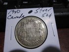 Canada 1940 - 50 Cent half dollar Canadian Coin - 80% Silver