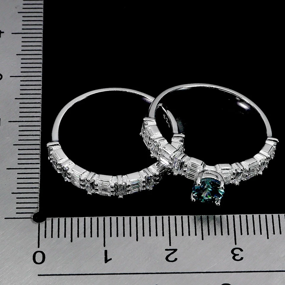 Anel de prata esterlina 925 redondo azul zircão 5 mm joias de pedra preciosa combinando tamanho 8 - Imagem 3 de 4