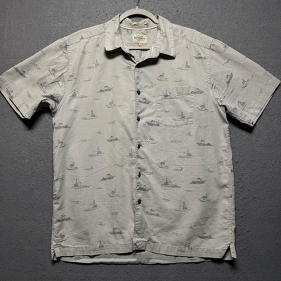 Quiksilver Waterman Collection Mens Short Sleeve Shirt Boat Fish Print Size M