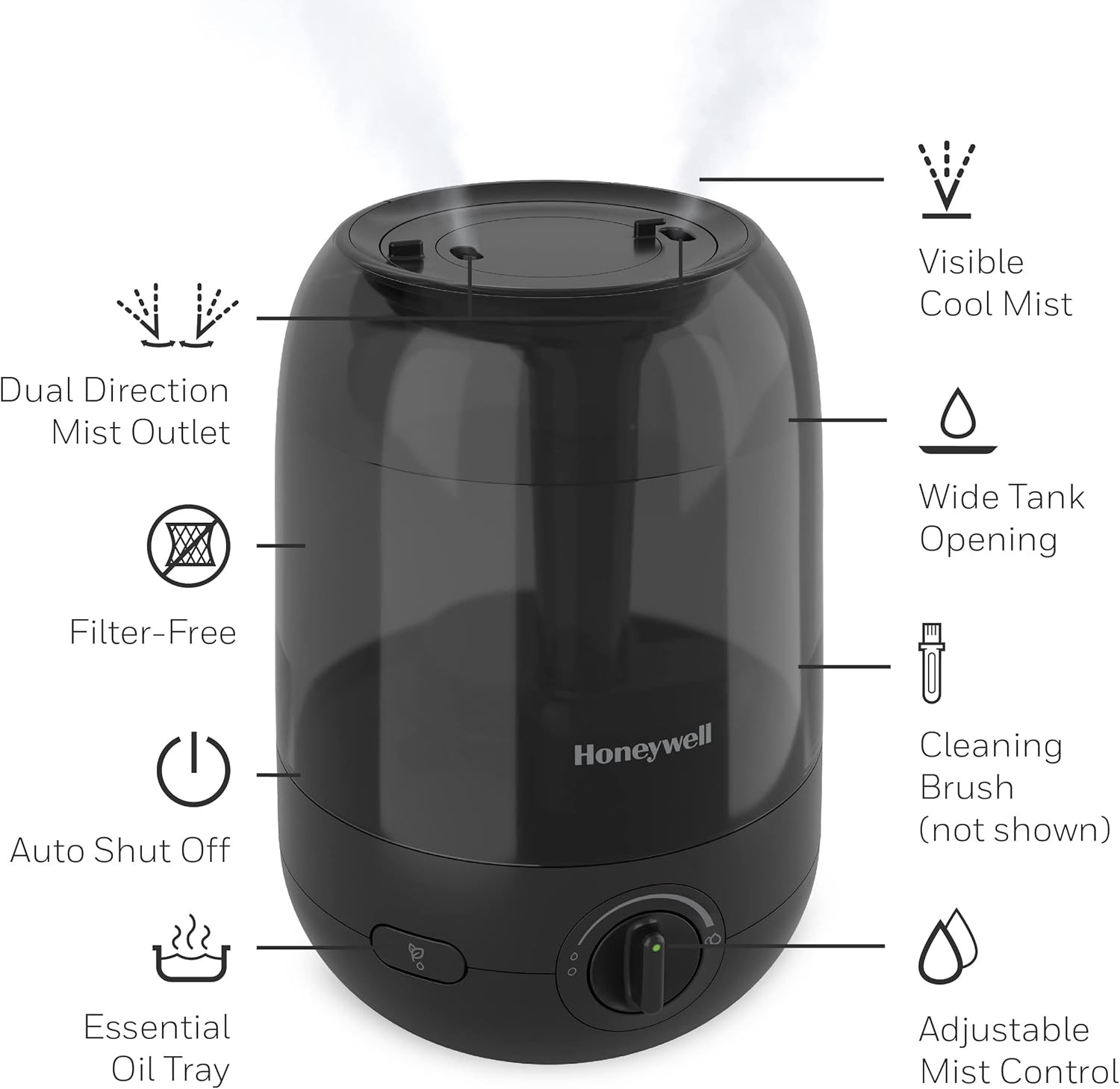 Ultra Quiet Cool Mist Humidifier with Essential Oils, Easy Clean, No Filter
