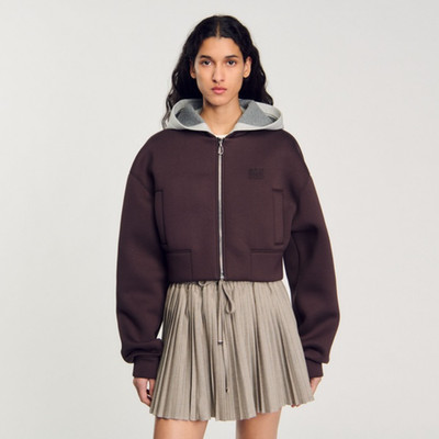 Sandro Paris Women's Brown Hooded Zip Up Viscose Sweatshirt Size 1 S SFPSW00707