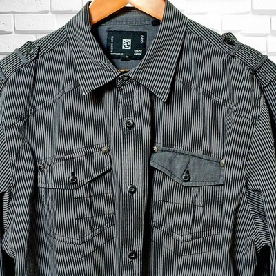 Men's Ocean Current L/S Shirt, Size XL, Black/Gray Stripe, Cotton, Front Pockets