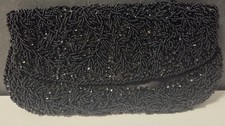 Vintage 1960s Black Beaded Sequin Evening Clutch Hand Made Hong Kong