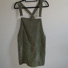 Billabong Green Corduroy Overall Dress Adjustable Straps Pockets Size L