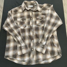 Wrangler Wrancher Mens XL Brown Plaid Pearl Snap Western Cotton Dress Shirt