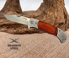 Rite Edge Wood Handle Spring Assisted Folding Pocket Knife w/ Clip  8” Overall