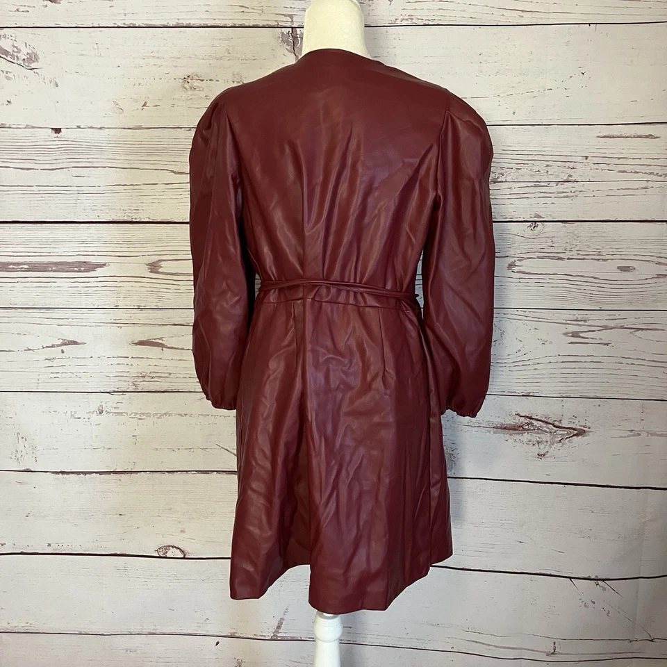 Vestido envolvente BCBG Paris para mujer talla XL rojo borgoña imitación cuero manga larga Foto 2 de 4