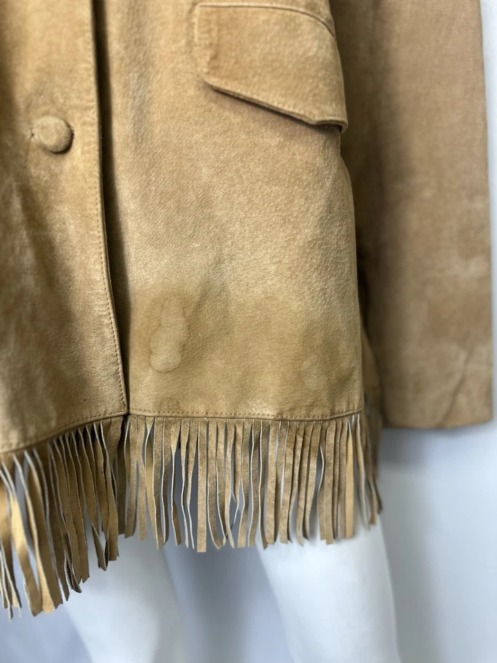 Chaqueta Marlboro Gear Cuero Marrón Flecos Botón Frontal Satinado Forrada XXL Foto 3 de 4