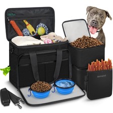 6 Set Dog Travel Bag, Large Pet Travel Kit for Supplies Includes 2 Food Conta...