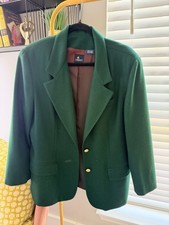 Vintage Liz Claiborne 100 Wool Hunter Green Blazer Gold Buttons Size Large