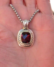 Rare & Retired David Yurman Albion Garnet Enhancer Pendant w/Chain - 14K/925