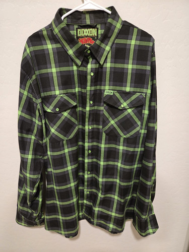 Dixxon The Shifter Men XXL 2X 2XL Flannel Blk Charcoal Green Plaid Pearl Snaps - Picture 1 of 3