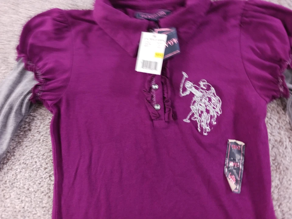 Polo Assn dos EUA. Camisa polo feminina manga longa 10/12 roxo cinza mistura de algodão nova sem etiquetas - Imagem 3 de 4