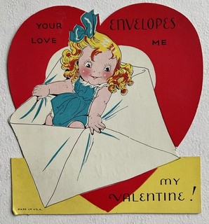 Vtg Die Cut Valentine Little Girl Says Your Envelopes Love Me #b10