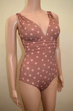 New Next Spottd Plunge Tummy Control Brown  Pink Swimsuit Sz 8