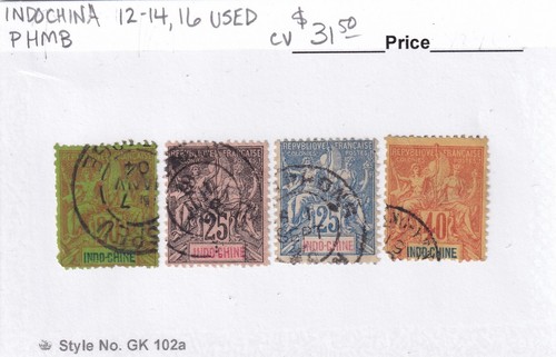 MATT'S BRIEFMARKEN SCOTT INDOCHINA #12-14, #16 NAVIGATION & COMMERCE AUSGABEN, GEBRAUCHT - Bild 3 von 3