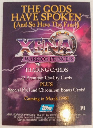 1997 Topps Xena Warrior Prinzessin TV Promo Premium Sammelkarte P1/bx - Bild 2 von 2