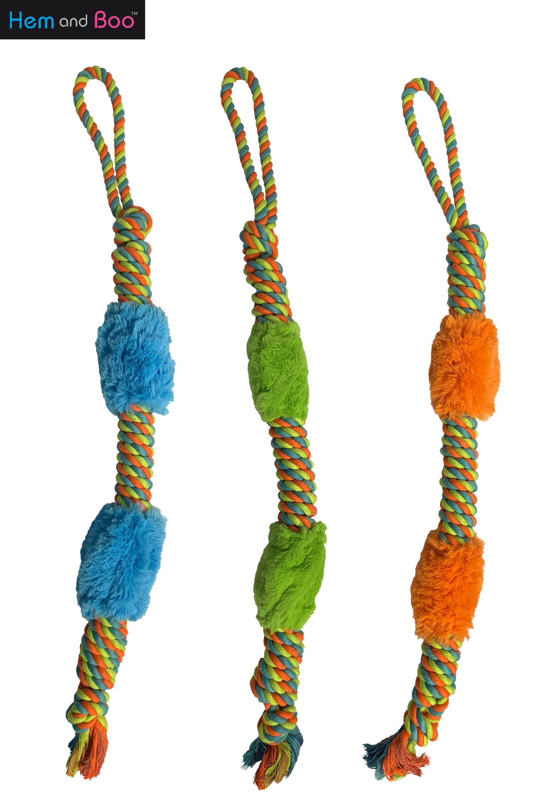 HEM & BOO ROPE TUG TOY WITH FUR DOG PUPPY DURABLE TOUGH PLAY TOY 76 X 7 X 4 CM