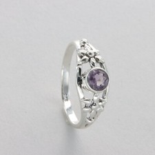 Round AMETHYST Flower Ring Multiple Sizes Natural Stone 925 STERLING SILVER 37e
