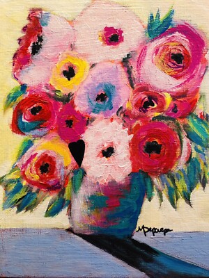 Abstract Flower Painting  My Heart is Yours  8 x10  on Canvas Panel M DePaepe