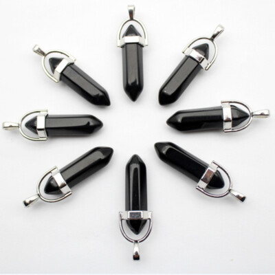 30pcs Natural Obsidian Stone Hexagonal Column Pendants Jewelry Making Wholesales