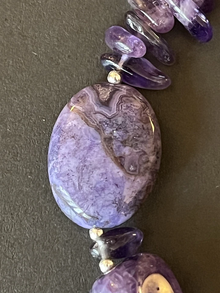 Amethyst Shell Natural Stone Bracelet.925 Clasp Findings Artisan - Image 4 of 4