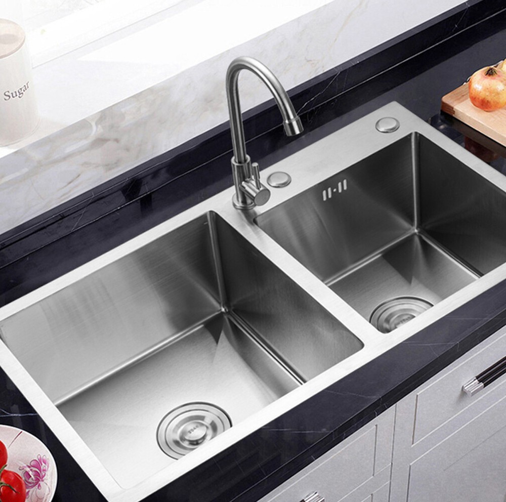 Double Bowl Stainless Steel Kitchen Sink with Drainer Built-In Basin