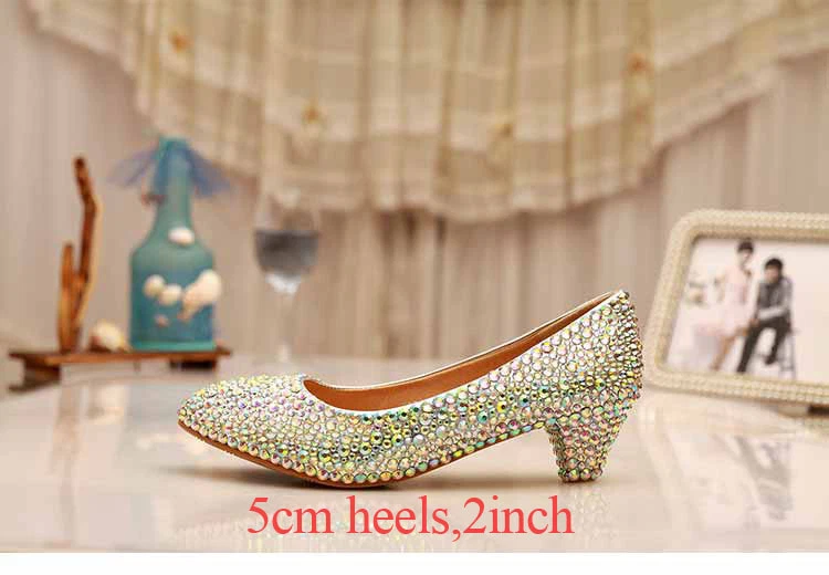 Charming Gold Rhinestone Wedding Shoes 2022 8 cm Thick Heels Pointed Toe Wedding  Pumps High Heels