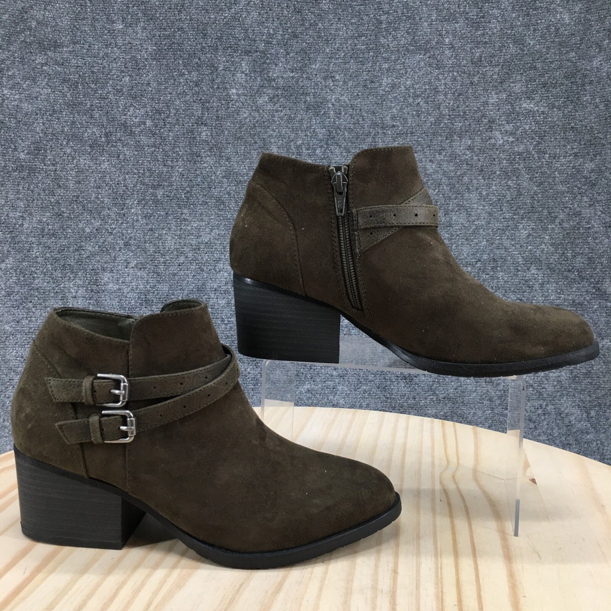 Sonoma Boots Womens 9M Green Esme Ankle Bootie Vitalize Ortolite Side Zip  Suede