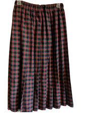 VTG SUSAN BRISTOL Black Red Tartan Plaid Pleated Midi Skirt Small Academia